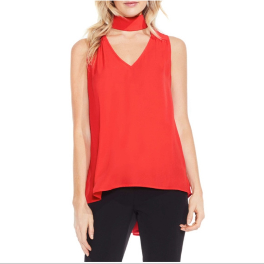 Vince Camuto red choker neck top
